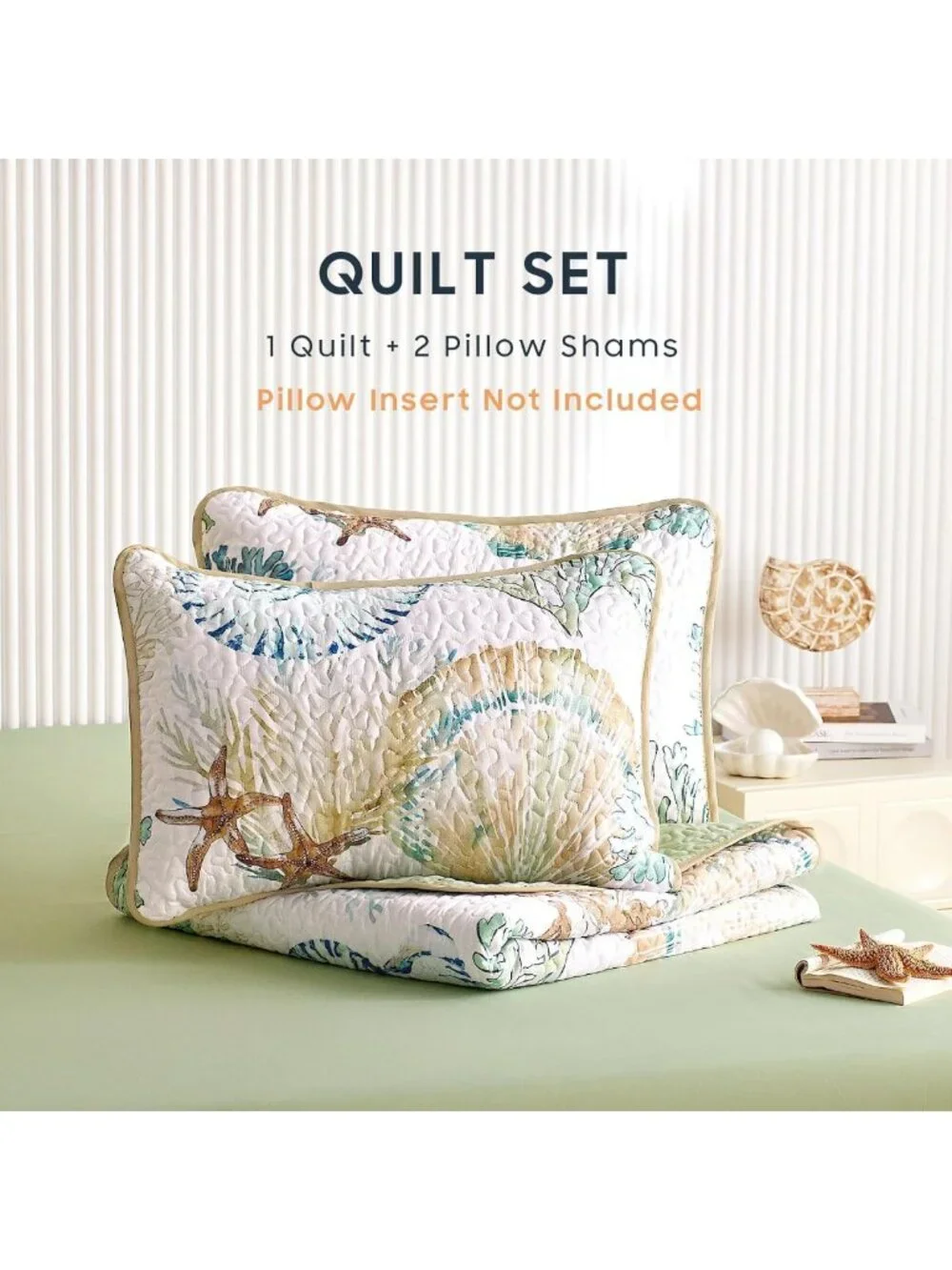 Coastal Nautical Quilt Set - Reversible Lightweight Bedspread, 3-Piece King Size